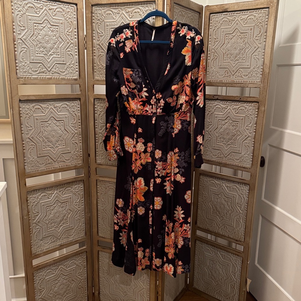 Free People Black Floral Long Sleeve Dress